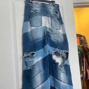 Super Stretchy high waisted jeans, ripped, long flare